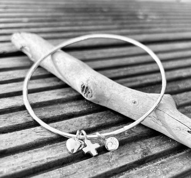 Sterling Silver Hammered Charm Bracelet