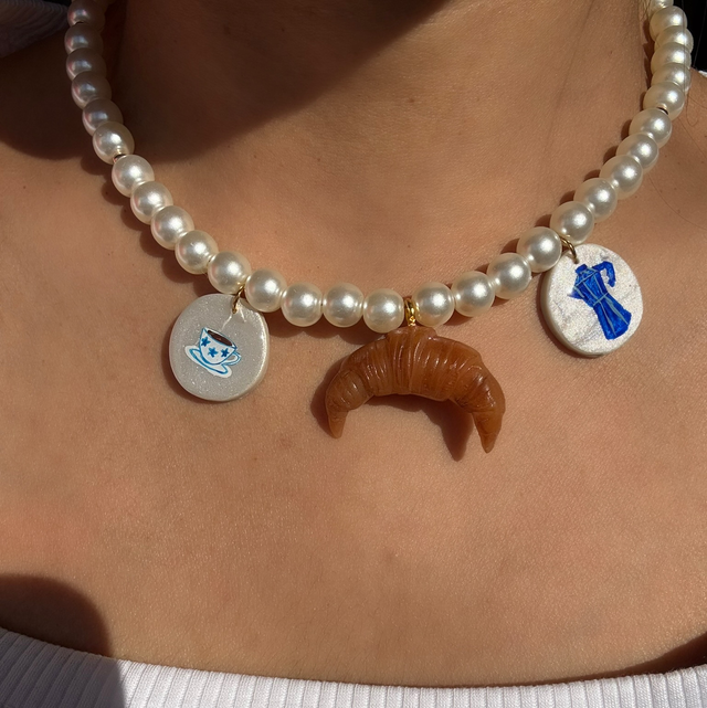 Sunday Morning – Pearl Beaded Breakfast Charm Necklace