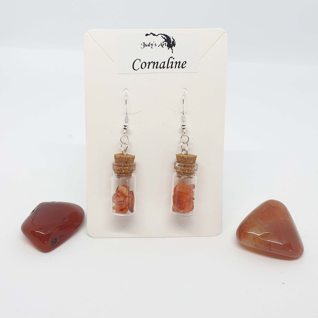 Boucles d'oreilles Cornaline (Fioles verre ou bâton d'acier)