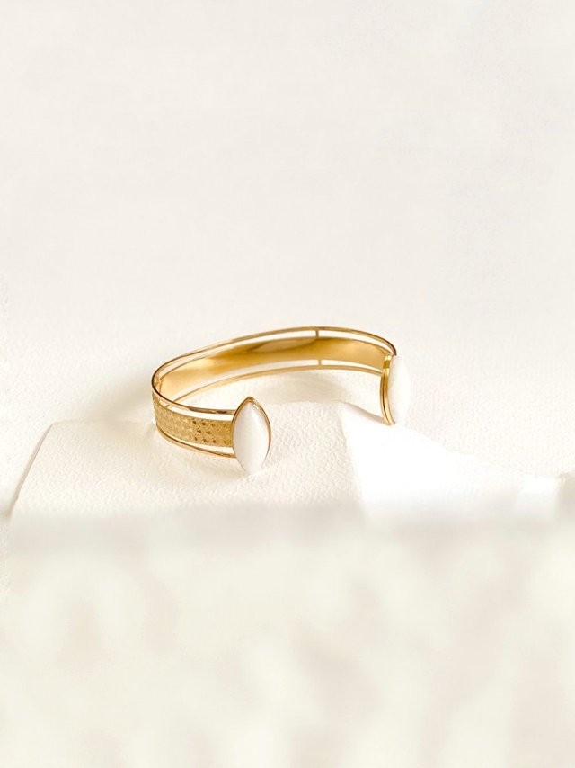 Jonc en acier 3 Rangs &amp; Jade Blanche Latérale