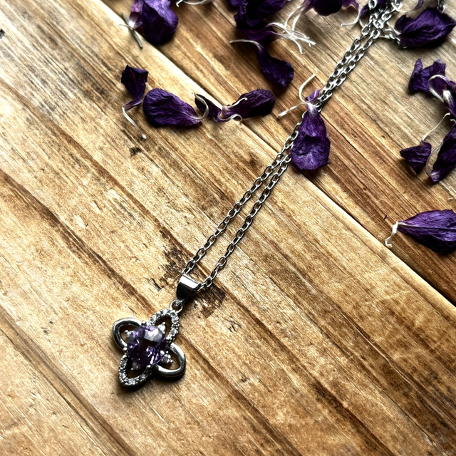 Amethyst Necklace with Interwoven Knot Design