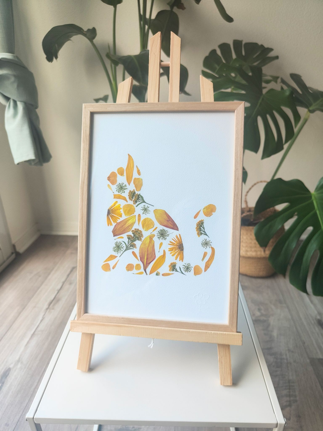 Herbier de fleurs pressées chat 