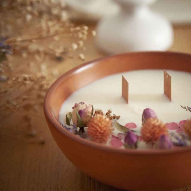 Bougie fleurie | Bougie fleurie en argile | Bougie fleurie parfumée | Bougie végétale Bol Fleuri