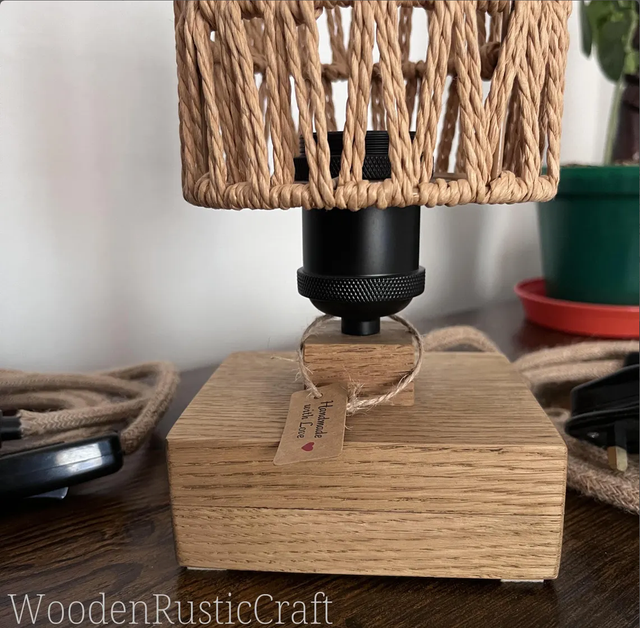 Pair of Handmade Solid Oak Bedside Lamps