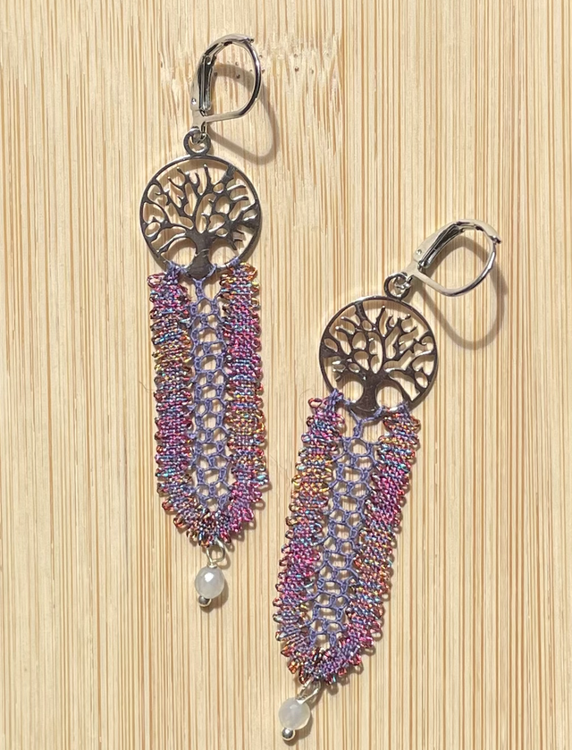 Boucles d’oreilles longues - arbre de vie - mauve/nuancé