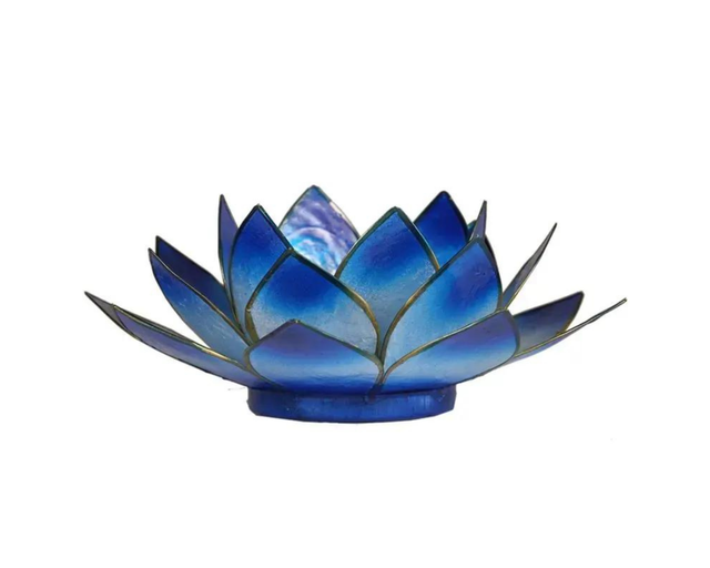 Bougeoir lotus bleu reflets bords dorés