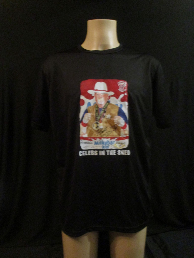 Dominic 'Milky Bar Kid' Negus Picture T-Shirt ADULT 100% Polyester Crew Neck BLACK (X-Large) Top