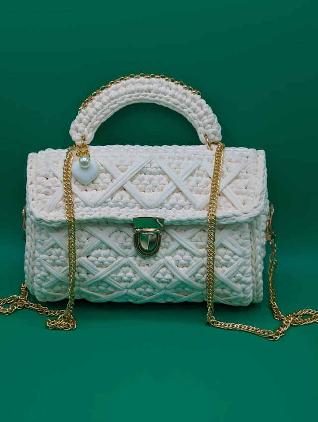 Sac Blanc cassé Cœur Blanc, Perle, Doré