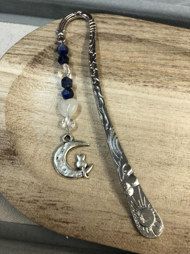 Marque page lapis lazulli &amp; cristal de roche 