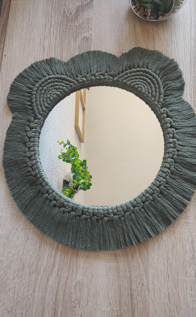 Miroir macramé ourson kaki - Déco bohème chambre bébé/enfant