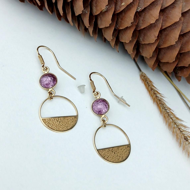 Boucles d'oreilles "Cercles Martelés" en émail et plaqué or