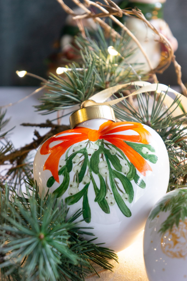 Boules de Noël en forme de cœur à suspendre dans le sapin, en porcelaine, création fait-main unique