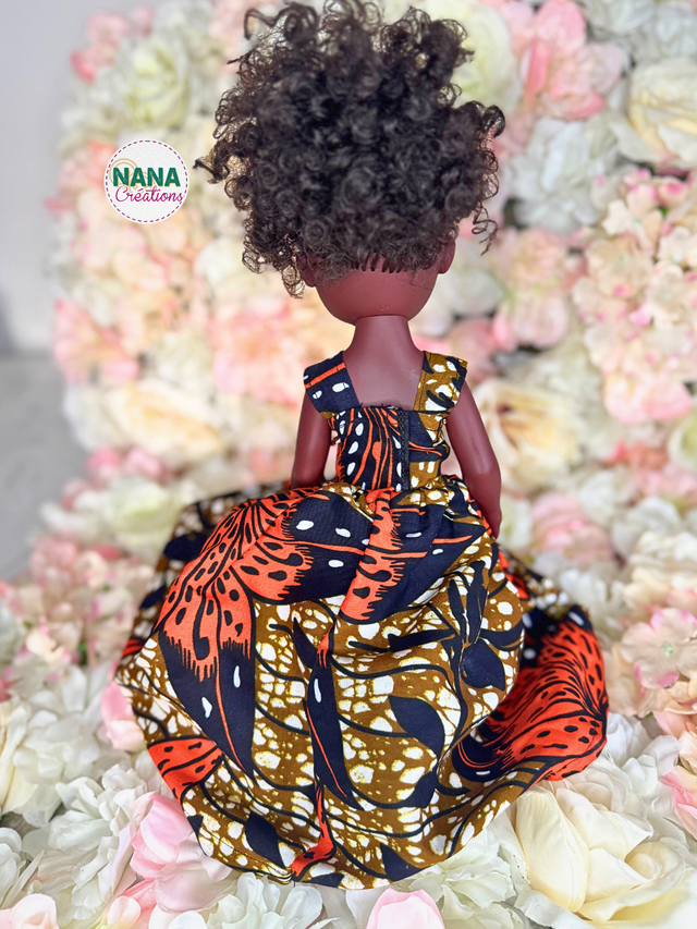 Poupée - Doll - Haut et Jupe fait main - tissu Wax | Cheveux bouclés