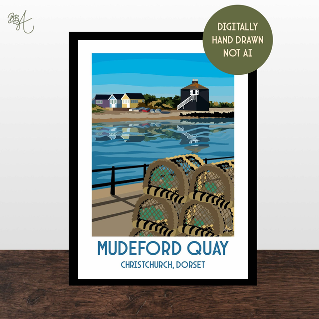 Mudeford Quay, Travel Poster Print - Vintage Style Dorset Wall Art