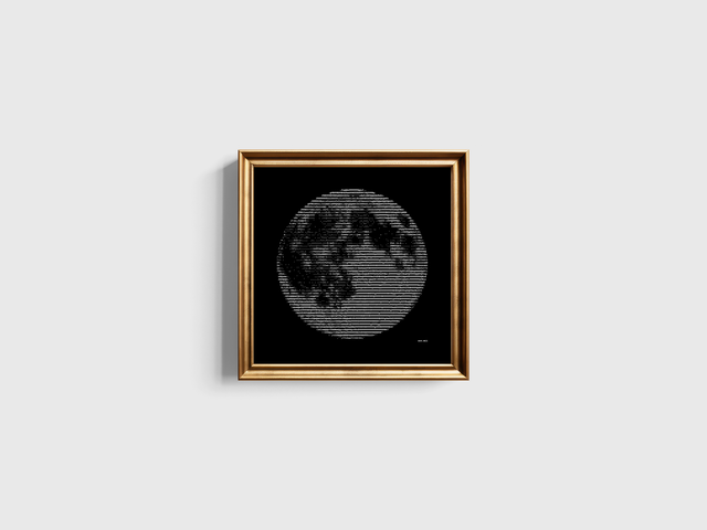 30 x 30 cm Schreibmaschinenbild Mond in Weiß auf Schwarz