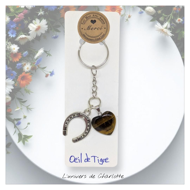 Porte-clés "Œil de tigre" fer à cheval PC-009