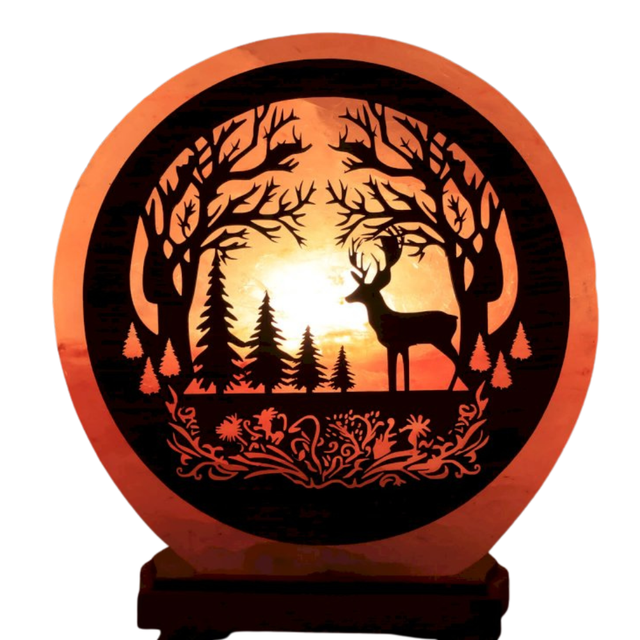 Lampe de Sel d'Himalaya rose à frame - Cerf en Forêt