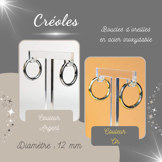 Créoles en acier inoxydable - Diamètre 12mm 