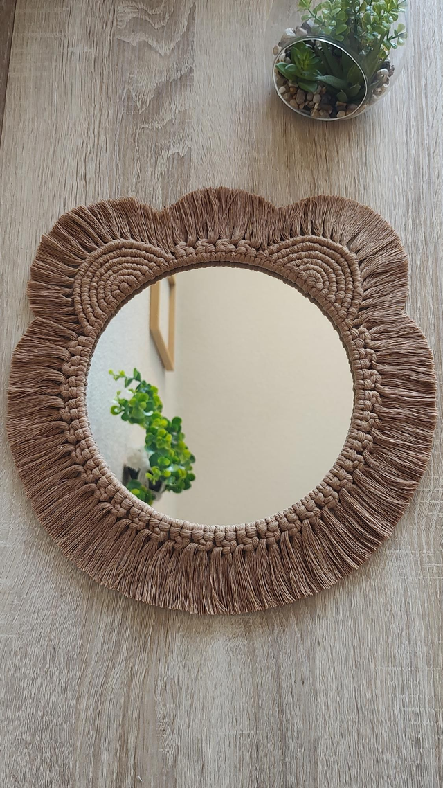 Miroir macramé ourson marron caramel - Déco bohème chambre bébé/enfant