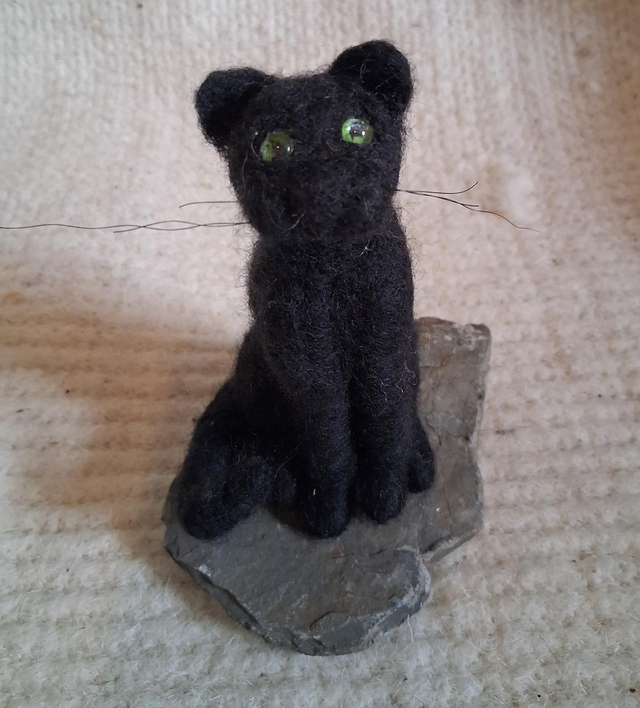 Needle Felt Cat in Black: The Soot Pixie