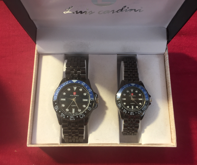 Luis Cardini Gents and Ladies Matching Watches Black Faces 