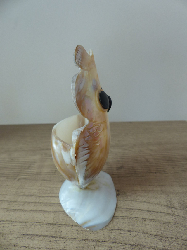 Vide-poche hibou en coquillage et nacre – sculpture artisanale française vintage – déco bord de mer - souvenir fait main marin et poétique