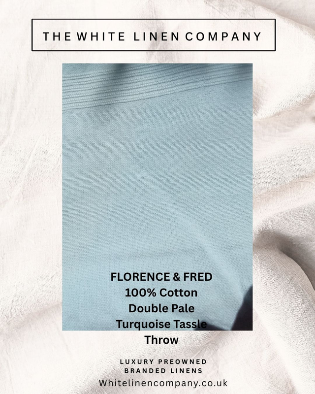 FLORENCE &amp; FRED Pale Turquoise Tassle Very Pretty Throw Bedspread - Double