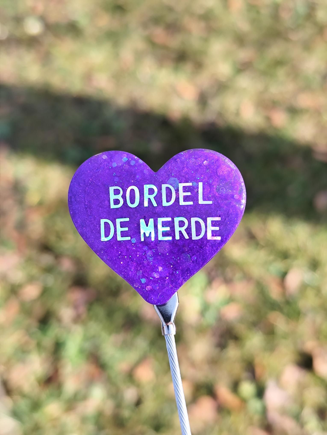 Broche Bordel de merde – broche en résine pailletée, pièce unique