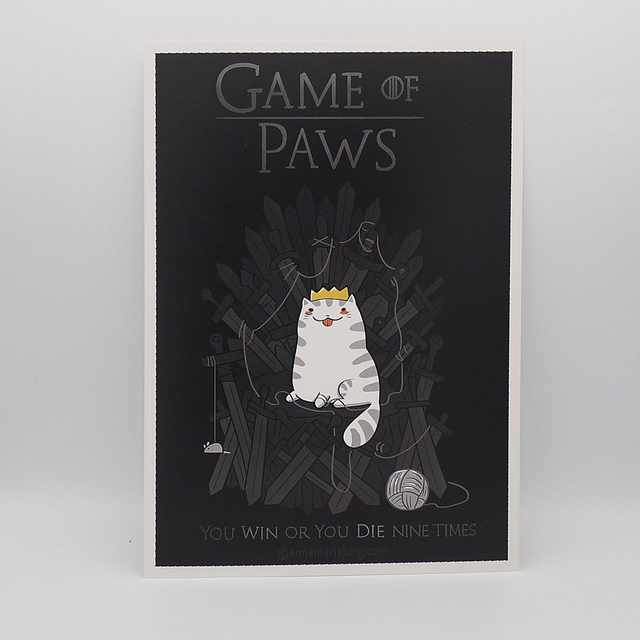 SIGNED A4 Art Print - Game of Paws - fantasy TV, cats, Katzen