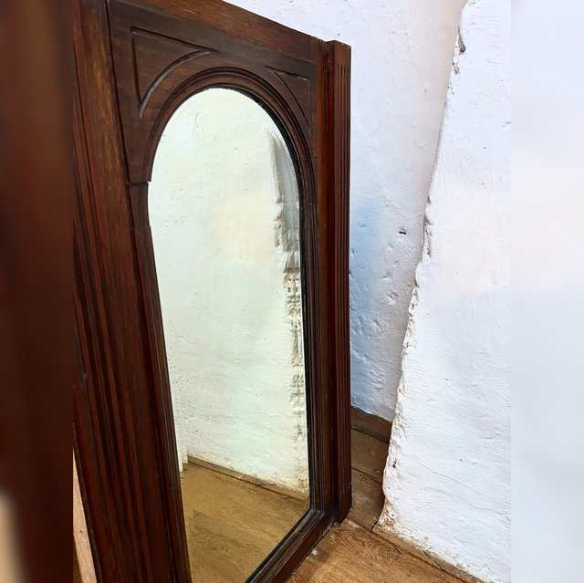 Antique Architectural Mirror Panel with Bevelled Glass & Carved Detail — Likely 19th Century