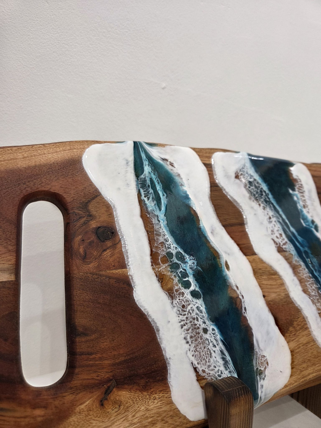 Large Twin Handle Wooden Resin Seascape Serving Board - AK-018