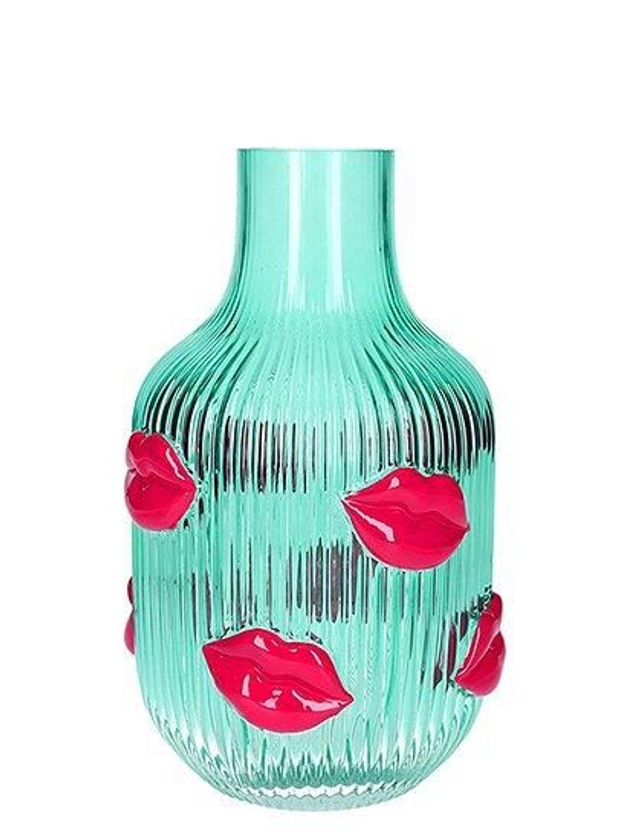 L´amour, Vase, H(25cm), Lippen, türkis/transparent, gs