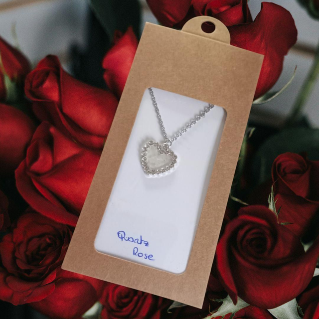 Collier cœur quartz rose 
