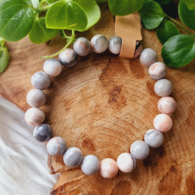Pink & Grey Jasper Beaded Bracelet 
