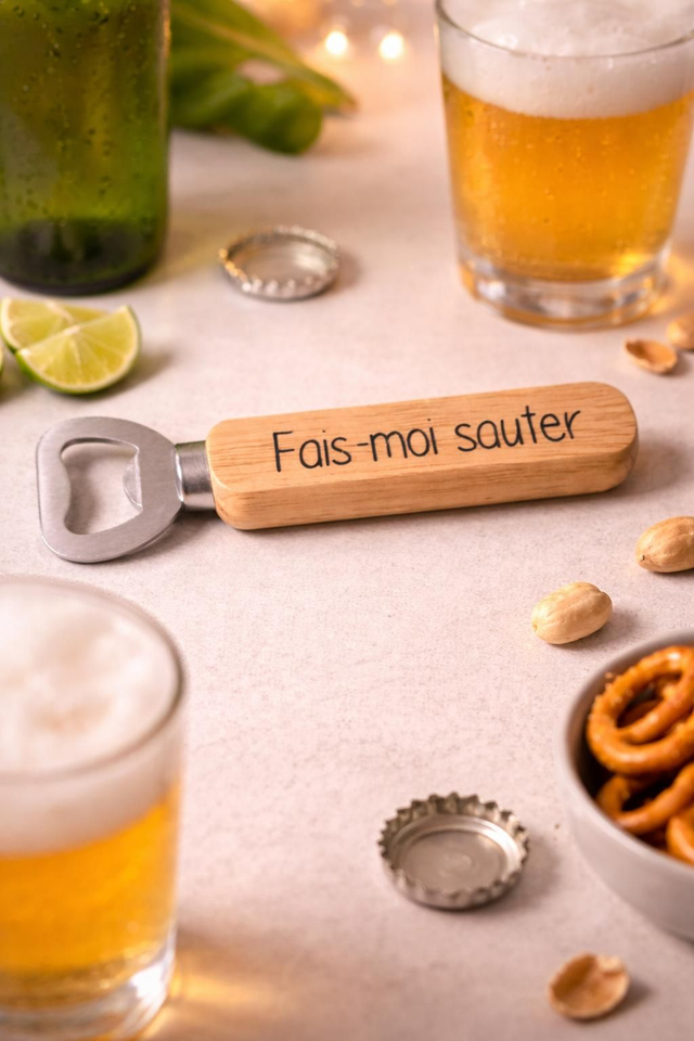 Décapsuleur en bois “Fais-moi sauter” – Cadeau original