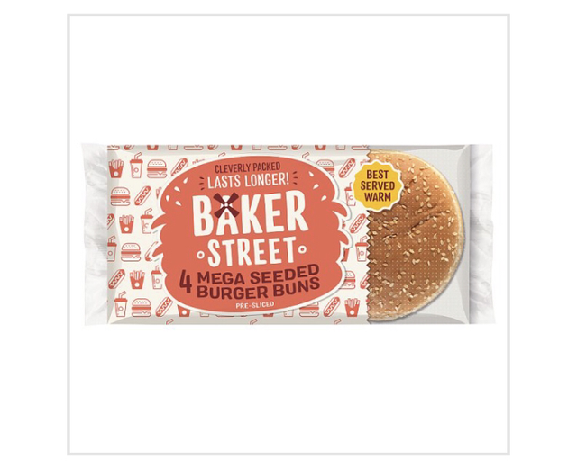 Baker Street 4 Mega Seeded Burger Buns Pre-Sliced