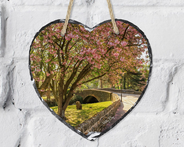 “Blossom in the Village of Low Bradfield” Heart Slate   