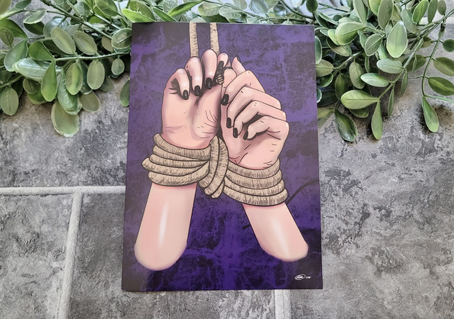 ‘Bound’ A5 Art Print - Hands Tied Rope Bondage Illustration 