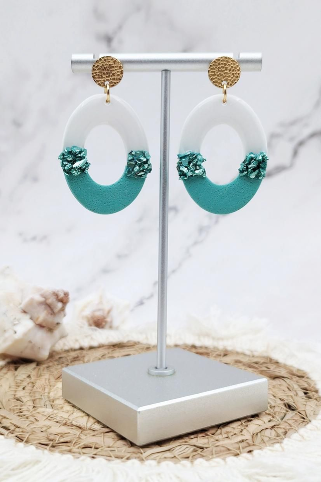 Boucles d&#039;oreilles &quot;Ovéa&quot; Bleu, blanc et Rocaille