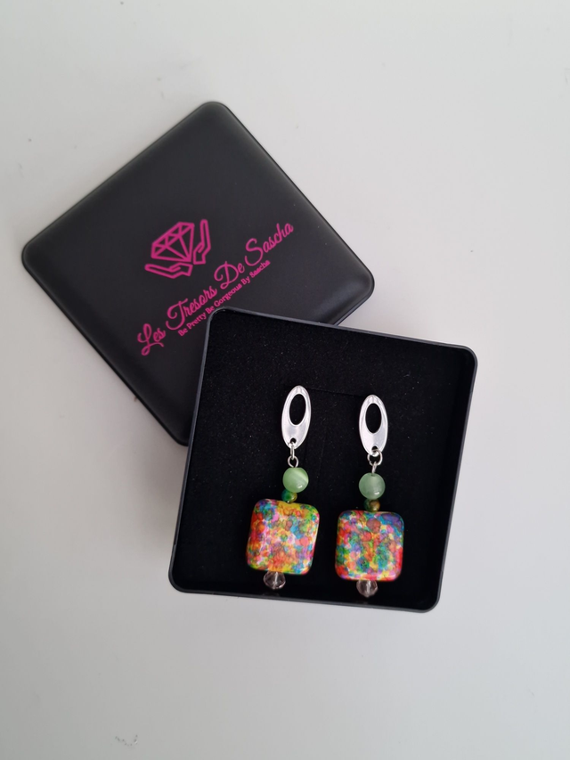 Boucles D'oreilles Pierres Naturelles Multicolore Pierres De Lune Vertes