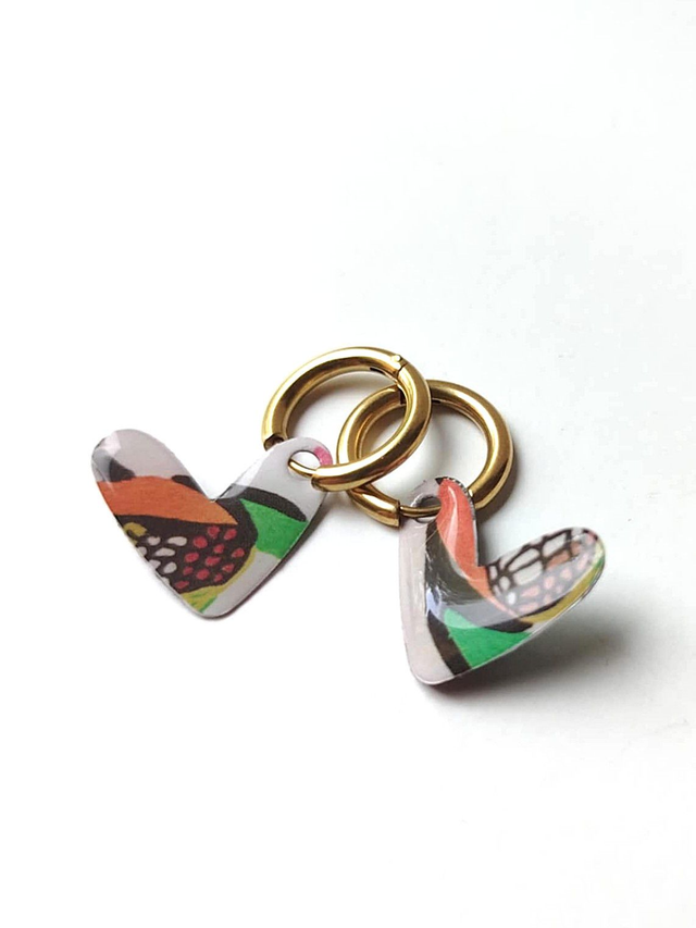 Créoles à Pampille Upcyclées Réversibles en Cartes et Papier Recyclés - Cœurs géométriques