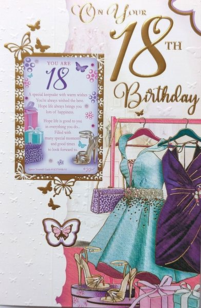 18th Birthday Card foil modern style with keesake card