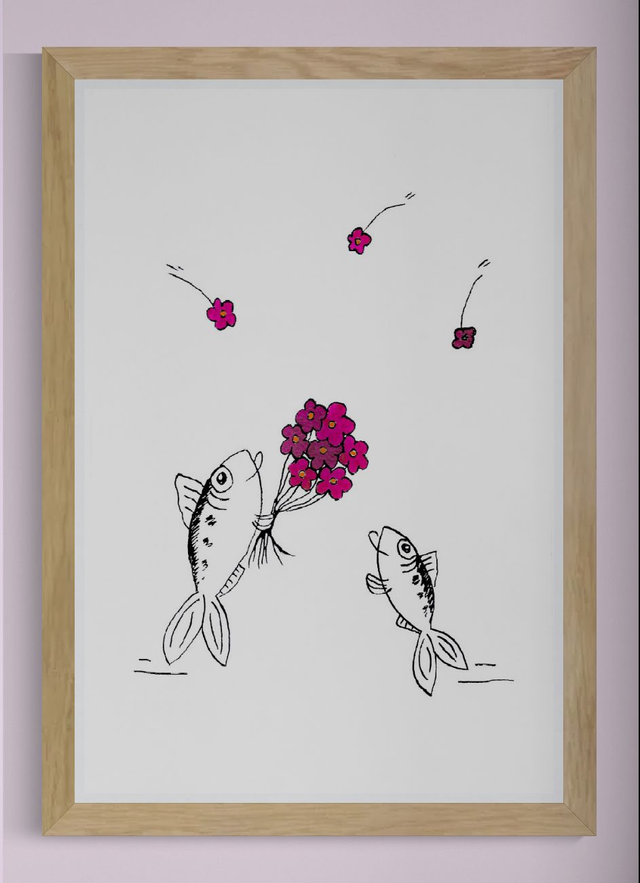 Le Bouquet de fleurs – Carte postale illustrée de sardines
