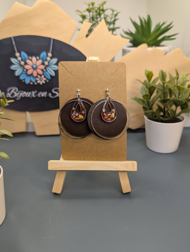 Boucles d'oreilles ronde avec pendentif en résine UV