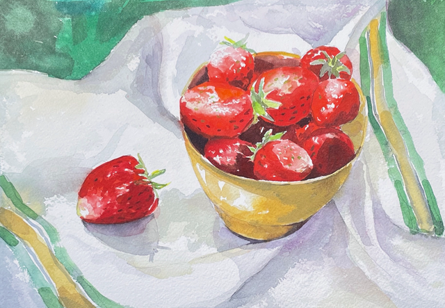 DB83 Strawberries by Deb Bunker, 40x50cm Watercolour
