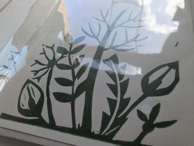 Green on Cream hand print card 