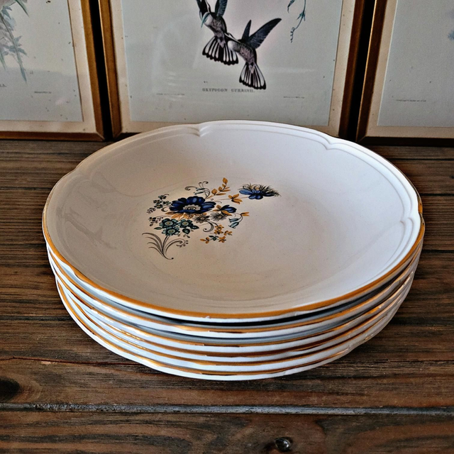 Assiettes creuses vintage Moulin des Loups modèle Volubilis (lot de 6)