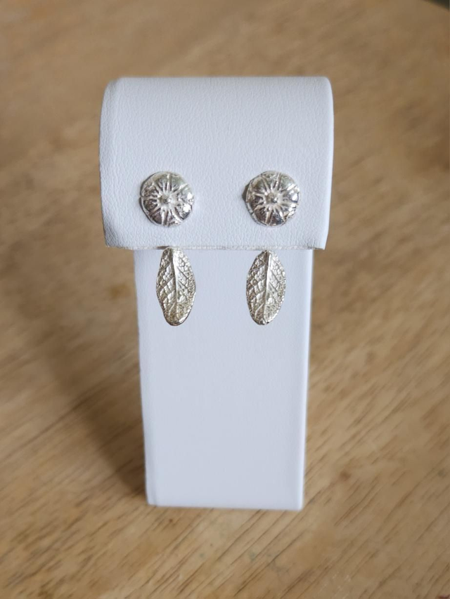 Mallow Bud and Sage Ear behind ear earrings 