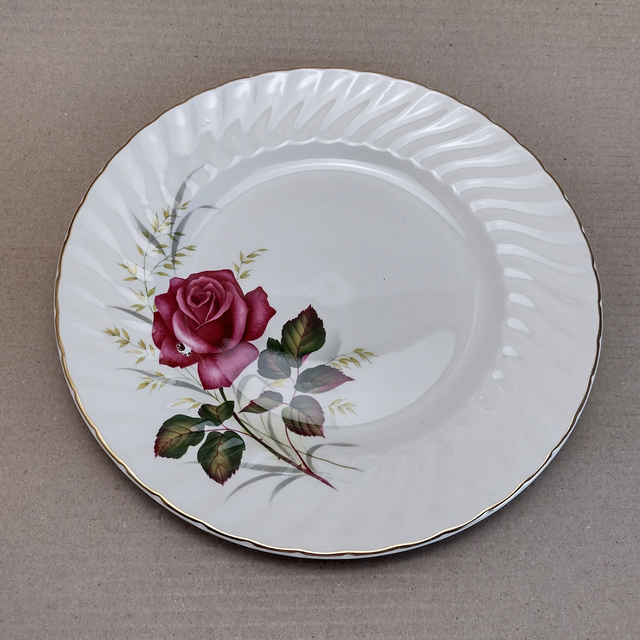 Ridgway Ironstone | Dinerbord Plat bord (diameter 25,0 | hoogte 2,5 cm) Rond Geschulpt in ‘Anniversary Rose’ decor | Vintage