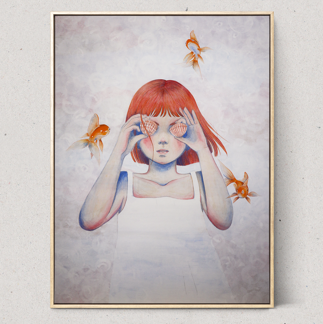 Au temps des coquillages -  Peinture traditionnelle japonaise, 50x70cm